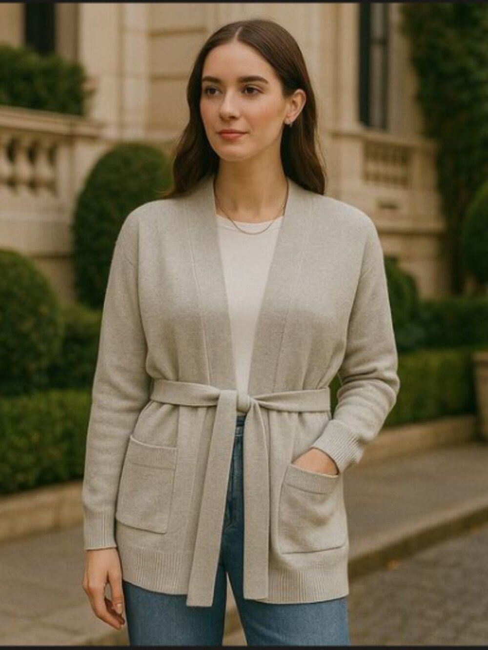 Everlane The Soft Cotton Wrap Cardigan Womens M Light Heather Gray Cozy Retro